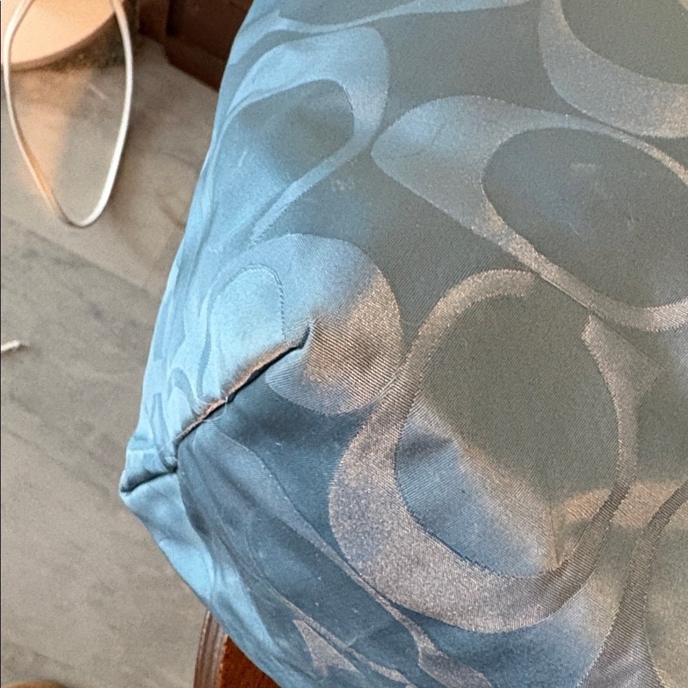 Coach Signature monogram Tote HD nylon teal light blue large shoulder bag EUC - Picture 11 of 17